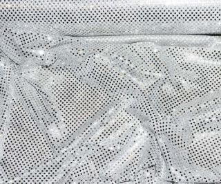 Sequin Knit Stretch Disco Dots Fabric Silver White BTY