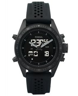 Fossil Watch, Mens Analog Digital Decker Black Silicone Strap 44mm