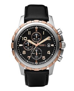 Fossil Watch, Mens Chronograph Dean Black Leather Strap 45mm FS4545