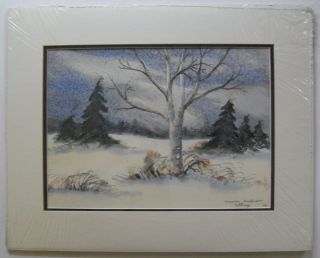 Matted Watercolour Winter Painting, Untitled by Marion Anderson Utting