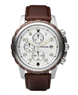 Fossil Watch, Mens Chronograph Dean Brown Leather Strap 45mm FS4543