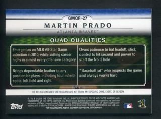 2011 Topps Marquee Martin Prado Quad Game Used Jersey Relic 151 199