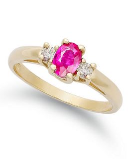 14k Gold Ring, Ruby (1/2 ct. t.w.) and Diamond (1/8 ct. t.w.) 3 Stone