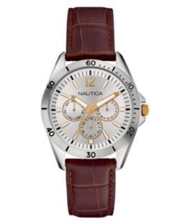 Nautica Watch, Mens Chronograph Brown Croc Embossed Leather Strap