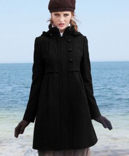 DKNY Coat, Empire Waist Wool Blend Hooded