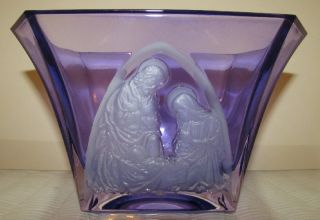 Lilac Purple Intaglio Nativity Vase Czech Crystal Telaflora Glass