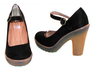 NW Black Suede Mary Jane Wedge Platform Womens Shoe 6