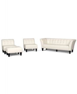 Orso Leather Living Room Furniture, 4 Piece Set (Sofa, 2 Chairs and