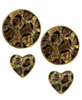 GUESS Earrings Set, Heart and Circle Leopard Stud Earrings