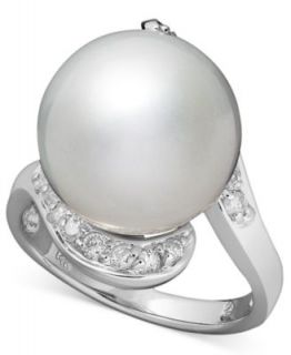 14k White Gold Ring, Cultured South Sea Pearl (13 14mm) and Diamond (1