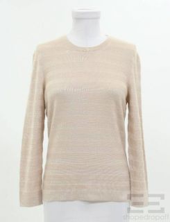 Marlowe Beige Cashmere Silk Tonal Striped Crewneck Sweater Size Small