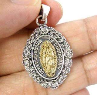 Gold Virgin Mary Jesus 925 Sterling Silver Oval Pendant