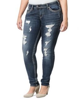 Silver Plus Size Jeans, Tuesday Destructed Skinny, Indigo Wash