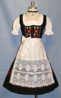 New 3pc Long Black German Women Oktoberfest Dirndl Dress Costume 54 24