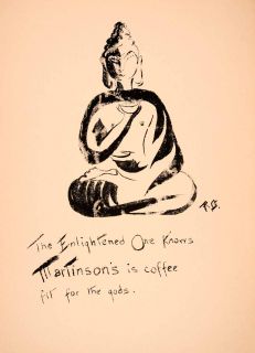 1953 Lithograph Ruth Guinzburg Art Martinson Coffee Enlightened Buddha