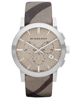 Burberry Watch, Mens Swiss Chronograph Smoke Check Fabric Strap 42mm