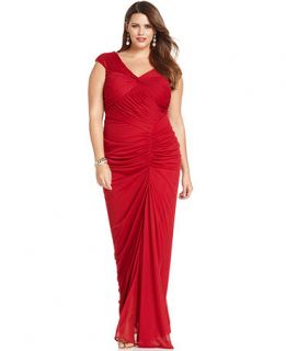 Adrianna Papell Plus Size Dress, Cap Sleeve Ruched Gown   Plus Size