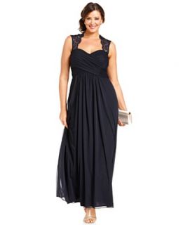 Xscape Plus Size Dress, Sleeveless Lace Back Empire Waist