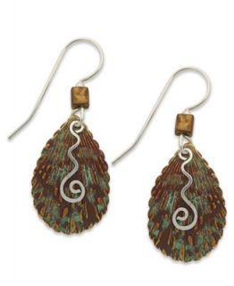 Jody Coyote Sterling Silver Earrings, Textured Green Patina Bronze