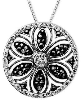 Kaleidoscope Sterling Silver Necklace, Black Crystal Flower Pendant