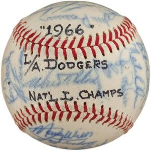 1966 NL Champs Dodgers Team 27 Signed ONL Baseball Sandy Koufax Don
