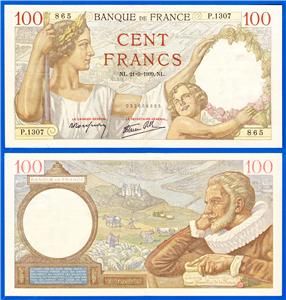 1939 France 100 Francs Bank Note France with Child WWII P 94