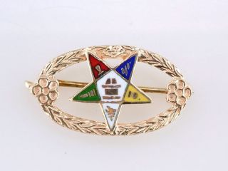 Antique Deco Womens Masonic Eastern Star Yellow Gold Pin Brooch