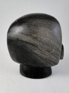 Vintage Mayan Mexico Maya Obsidian Carved Stone Mans Head Black