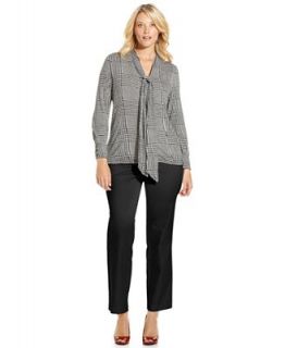 Charter Club Plus Size Blouse, Long Sleeve Houndstooth Print