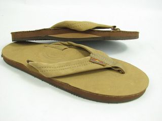 Rainbow Leather Wide Strap Sandals Tan Womens New $60