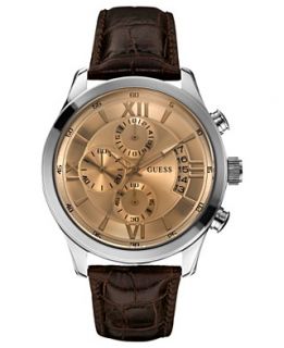 GUESS Watch, Mens Chronograph Brown Croco Grain Leather Strap 45mm