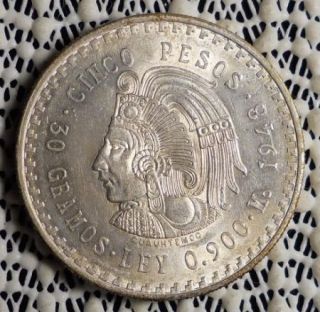 1948 Mexico 5 Pesos Silver Coin Uncirculated