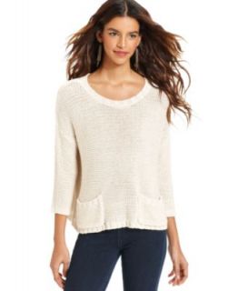 Kensie Sweater, Three Quarter Scoop Neck Textured   Womens Sweaters