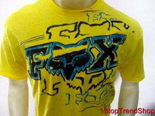 Fox Racing Co Mens Logo Short Sleeve Yellow Tee Shirt Size Medium