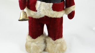 Vintage Christmas Mechanical Santa 13 w Bell Red Suit White Fringe