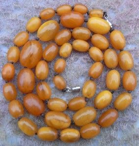 Antique Victorian Real Butterscotch Amber Beads Long Necklace 53g