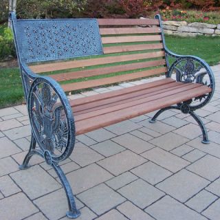 Oakland Living Proud American Wood and Cast Iron Park Bench