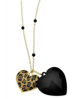 GUESS Necklace, Jet and Leopard Heart Pendant