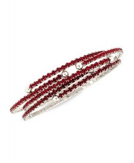 Nine West Bracelets Set, Silver Tone Red Glass Stone Coil Bracelets