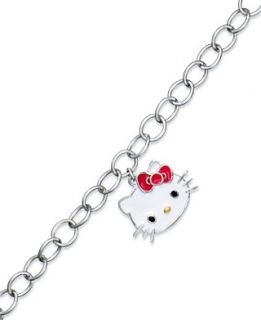 Hello Kitty Sterling Silver Bracelet, Enamel Charm Bracelet