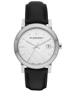 Burberry Watch, Mens Swiss Smooth Black Leather Strap 38mm BU9008