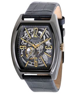 Kenneth Cole New York Watch, Mens Automatic Black Croco Leather Strap