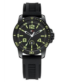 Tommy Hiilfiger Watch, Mens Black Silicone Strap 42mm 1790847