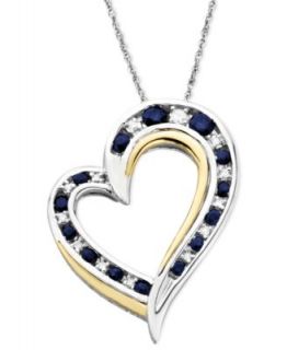 14k Gold and Sterling Silver Heart Necklace, Sapphire (1/2 ct. t.w