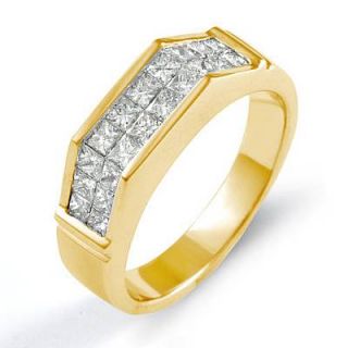 40ct Princess Diamond Mens Wedding Bridal Ring 14k Gold Yellow F