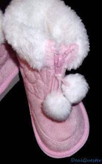 New Infants Ellemenno Pink Fur Trim Pom Pom Boots Size 6