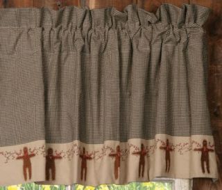 Country Curtain Valance Gingerbread Men Berry Vine Black Check