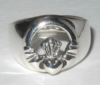 Mens Heavy Claddagh Sterling Silver Ring Size 13