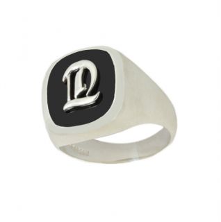 Mens 0 925 Brushed Sterling Silver Black Onyx Initial Solid Back Ring