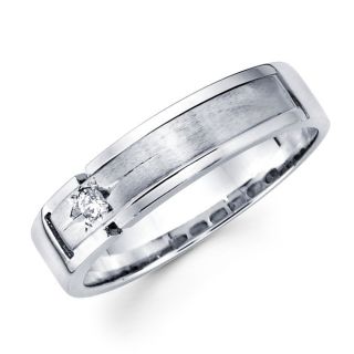 14k White Gold Mens Round Diamond Wedding Band Ring